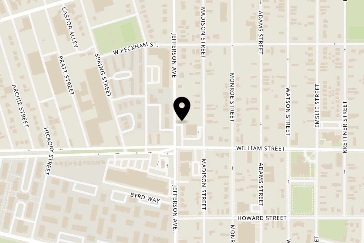 Map showing the location of Maawa Kebab & Grill on 397 Jefferson Ave in Buffalo